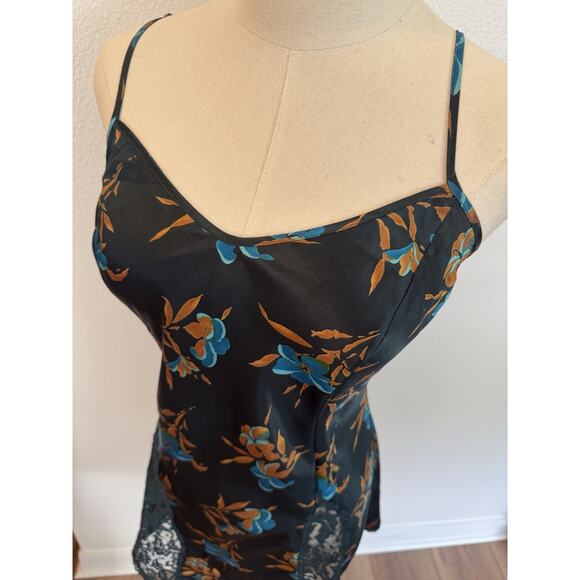 Vintage Victorias Secret Gold Label Slip Mini Dress M Dark Blue Y2K Floral Satin - Picture 15 of 16